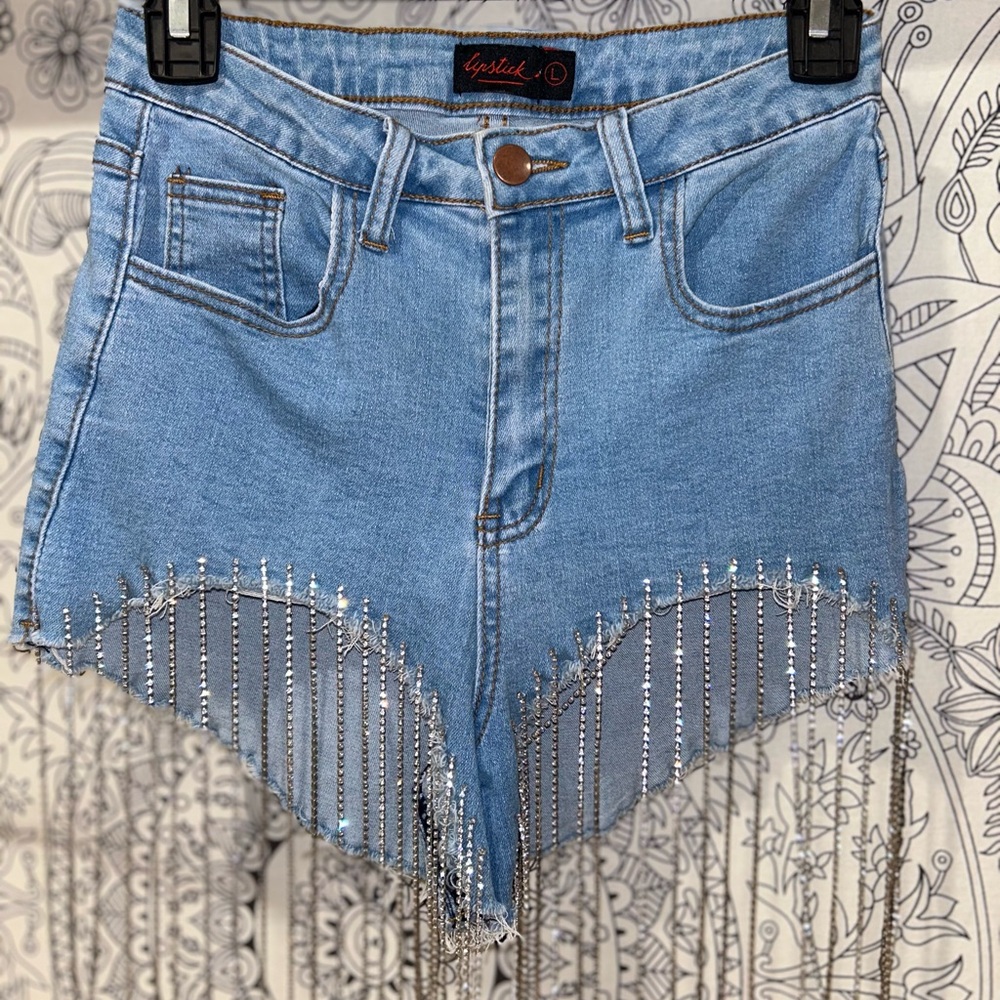 Denim shorts w/ rhinestone strings ✨